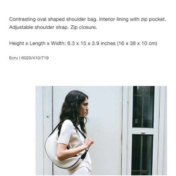 Zara linen off white ecru & black trim contrast oval crescent shoulder bag purse - Picture 2 of 8